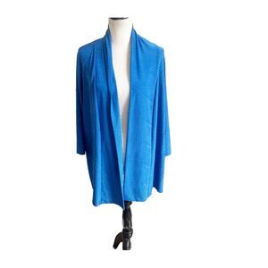 Croft & Barrow Blue Embroidered Wavy Design Cardigan Size 2X Lapel Collar